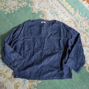 UNIQLO Women Size L Shirt Top Blouse Dark Denim 3/4 Sleeves Dolman 100% Cotton